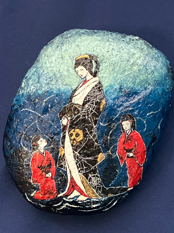 絡新婦 − 絡めとる美》アクリル画 石アート オリジナル一点物
