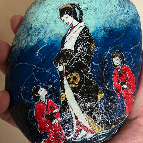 絡新婦 − 絡めとる美》アクリル画 石アート オリジナル一点物 妖怪