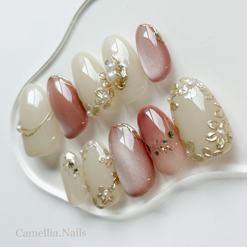 つやぷるピンクのフラワーネイル/ネイルチップ/マグネットネイル