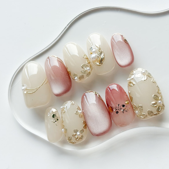 つやぷるピンクのフラワーネイル/ネイルチップ/マグネットネイル