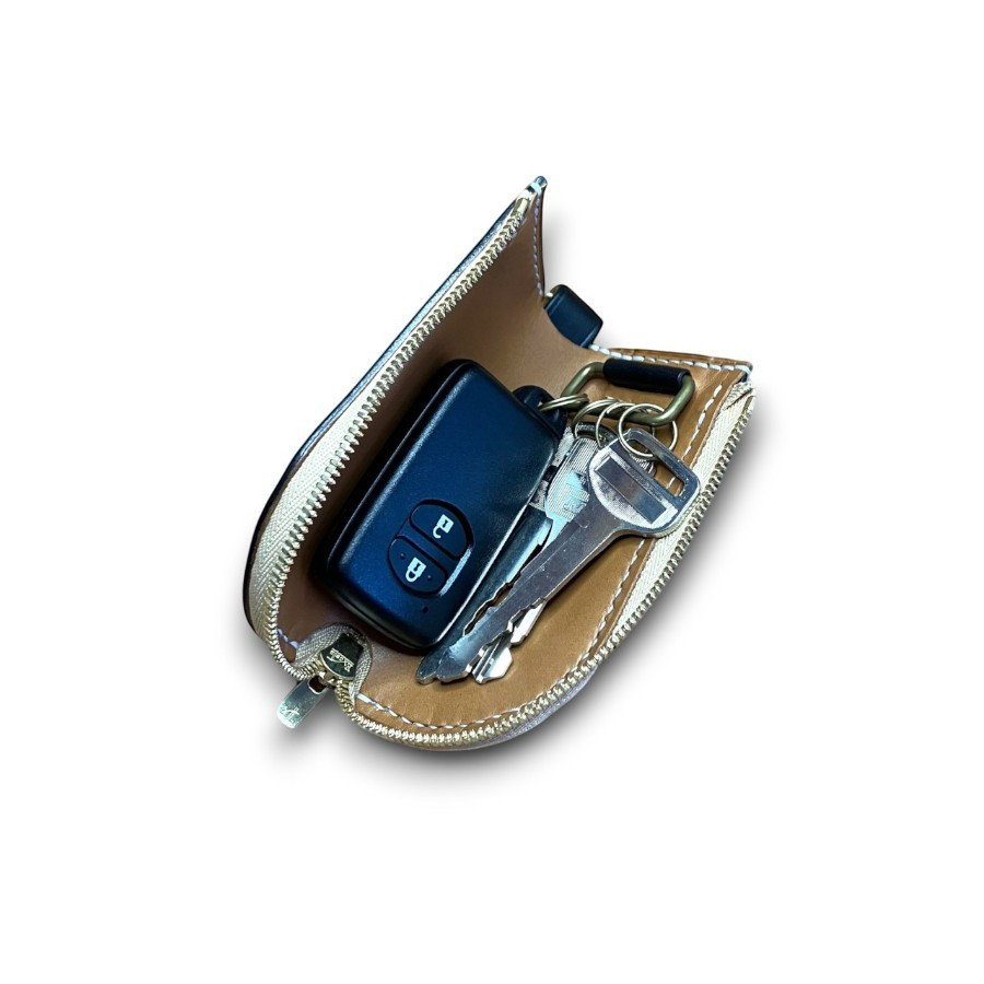 ジップキーケース（ブラック×グリーン）　スマートキー　革　イタリアンレザー　バイカラー