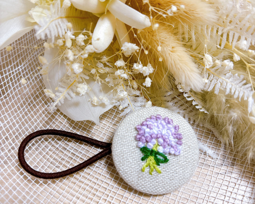 かすみ草 刺繍ヘアゴム くるみボタン ヘアゴム snoooom 通販 19453218