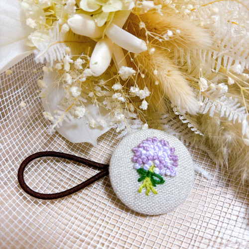 かすみ草 刺繍ヘアゴム くるみボタン ヘアゴム snoooom 通販 19453218