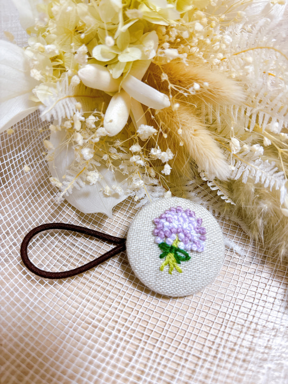 かすみ草 刺繍ヘアゴム くるみボタン ヘアゴム snoooom 通販 19453218