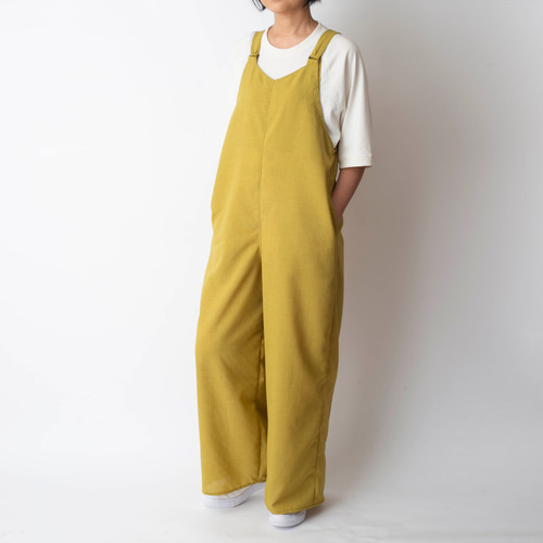 ゆったり【大人のサロペットパンツ】丈詰め無料 サイズSML マスタード