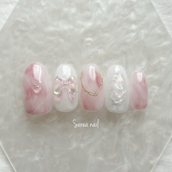 ニュアンスネイルチップチップ[クリアハート.リボン] 3枚目の画像