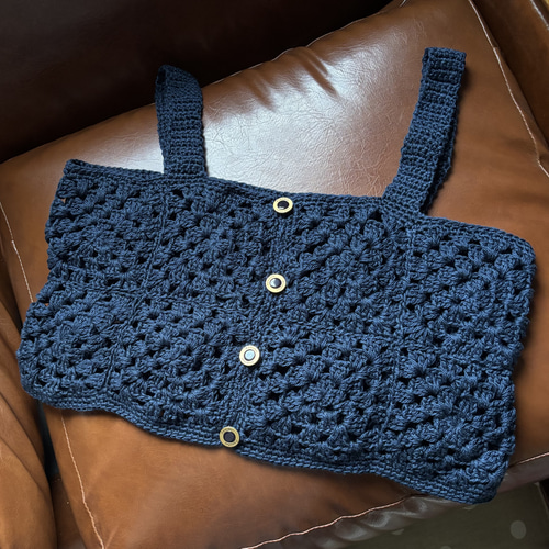 TAN  タン トリミングキャミ　ニットビスチェ　ネイビー TAN（タン）の「【TAN(タン)】チェックイブキャミ/ニットビスチェ 19AW