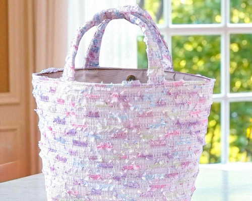 ライラック ピンク マチ広め トートバッグ Mサイズ ミロスツイード お