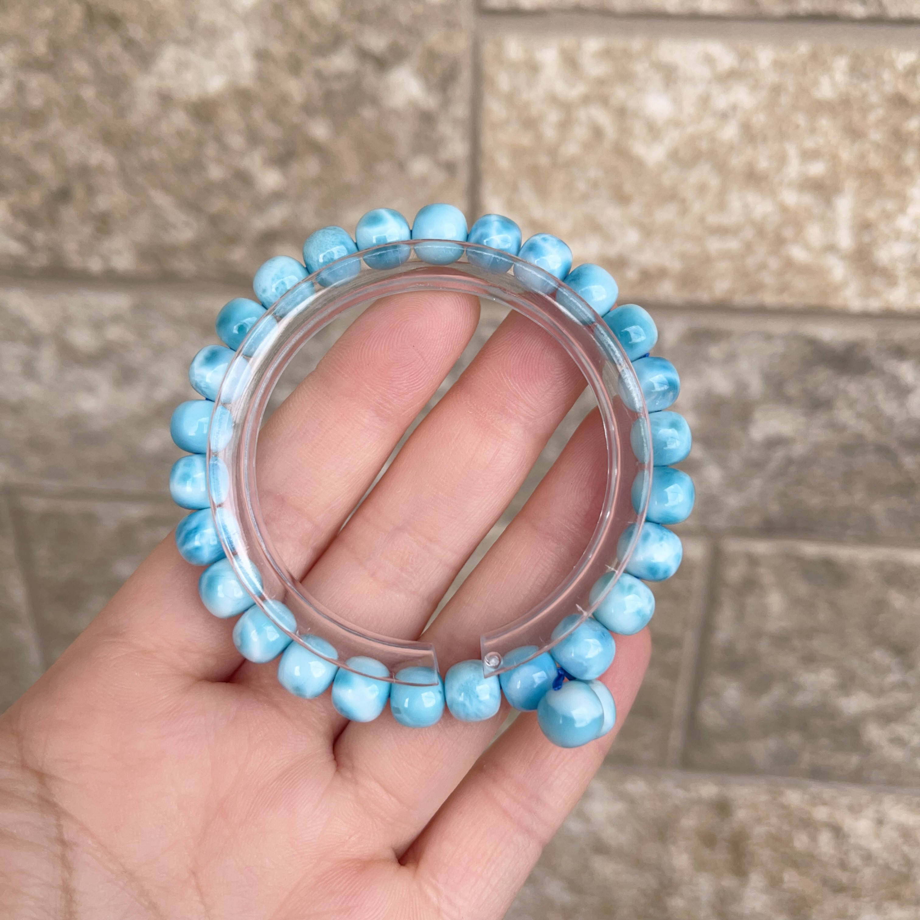 天然無処理　ラリマー 樽型　ブレスレット　8mm