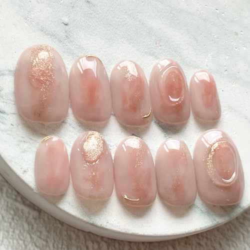 ふわふわニュアンス ネイルチップ 煌めくニュアンスフラワーの大人キレイネイルチップ(597 - ネイル