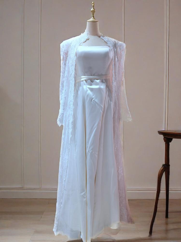 美品 バストレープ  ウエディングドレス  素敵 + 透け感のある花柄レース オーバーシャツ  2点セット  D106