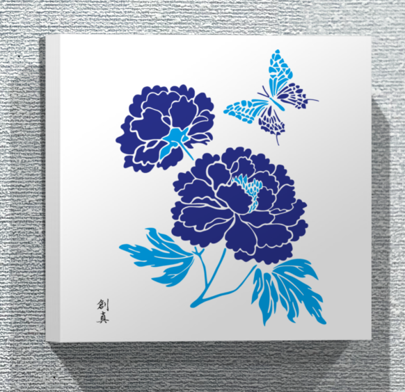 ファブリックパネル30㎝×30㎝正方形「アゲハ蝶と牡丹」