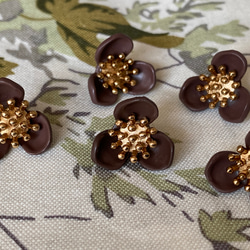 在庫2セット！ころんとした形がお洒落パーツ！『ゴールドがアクセント　ビンテージ風ボタン』～ブラウン　2個セット～ 3枚目の画像