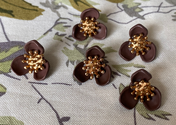 在庫2セット！ころんとした形がお洒落パーツ！『ゴールドがアクセント　ビンテージ風ボタン』～ブラウン　2個セット～ 4枚目の画像