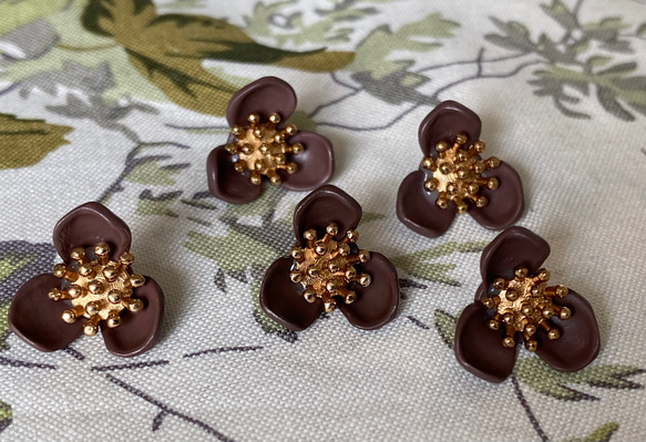在庫2セット！ころんとした形がお洒落パーツ！『ゴールドがアクセント　ビンテージ風ボタン』～ブラウン　2個セット～ 1枚目の画像