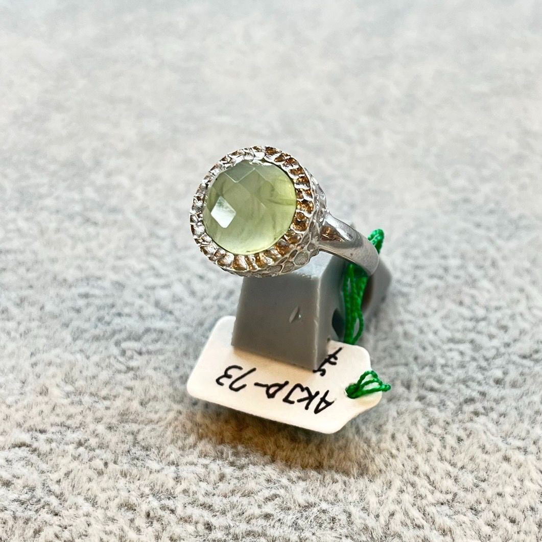 シルバーリング プレナイト 13号 天然石 グリーン シルバー925 ハンドメイド レディース 一点もの