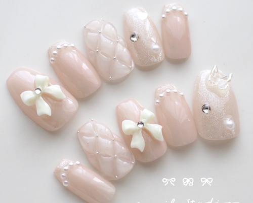 【オーダー】ネイルチップ　ストーン　キルティング　リボン 1ff7d1f02fd6c43944d431645a0147