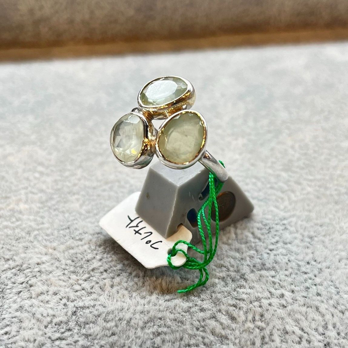 シルバーリング プレナイト 13号 天然石 グリーン シルバー925 ハンドメイド レディース 一点もの