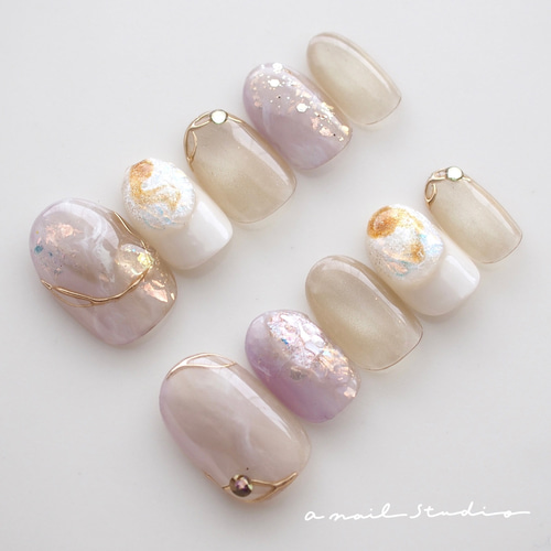 パープルとイエローのニュアンスネイル ネイルチップ マグネット