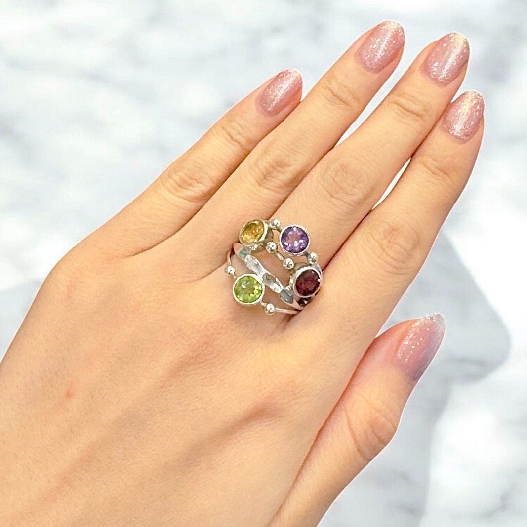 シルバーリング アメジスト ガーネット 19号 ペリドット シトリン 天然石 シルバー925 ハンドメイド 一点もの