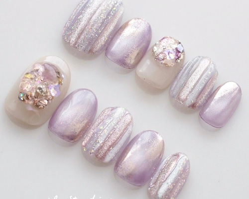 あじさいカラーのニュアンスネイル ネイルチップ パープル 紫 紫陽花