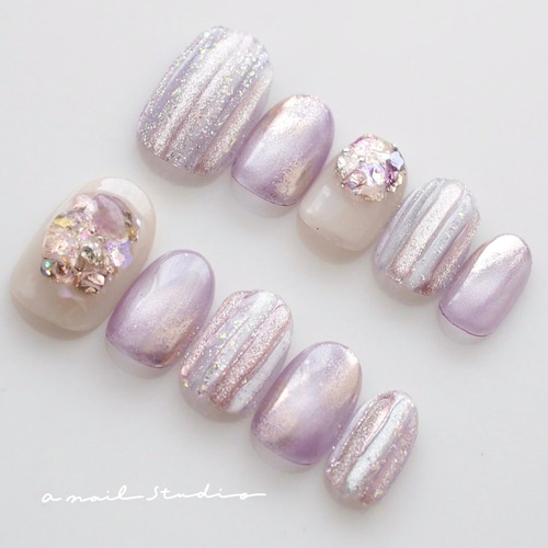 あじさいカラーのニュアンスネイル ネイルチップ パープル 紫 紫陽花
