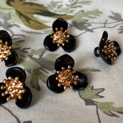 新入荷！ころんとした形がお洒落パーツ！『ゴールドがアクセント　ビンテージ風ボタン』～ブラック　2個セット～ 3枚目の画像