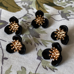 新入荷！ころんとした形がお洒落パーツ！『ゴールドがアクセント　ビンテージ風ボタン』～ブラック　2個セット～ 2枚目の画像