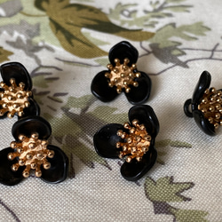 新入荷！ころんとした形がお洒落パーツ！『ゴールドがアクセント　ビンテージ風ボタン』～ブラック　2個セット～ 6枚目の画像