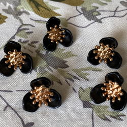 新入荷！ころんとした形がお洒落パーツ！『ゴールドがアクセント　ビンテージ風ボタン』～ブラック　2個セット～ 1枚目の画像