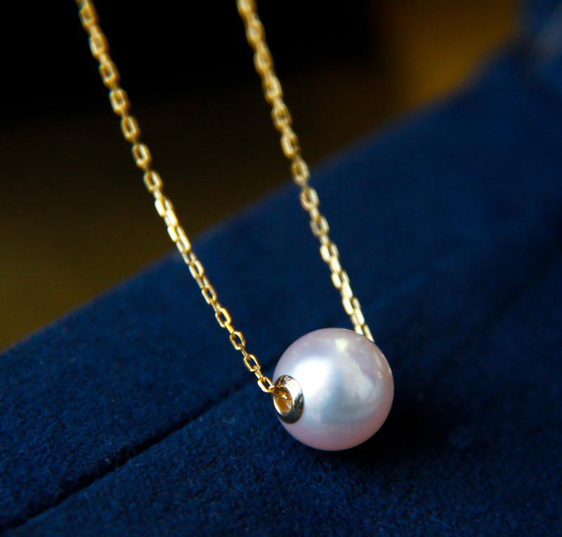 【La Corser】日本製 7.5-9.4mm アコヤ真珠 天然海水真珠ペンダントネックレス 18Kゴールド ギフトに最適