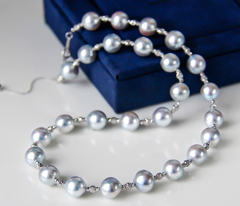 【La Corser】天然本麻バロック6-9mmアコヤシルバーグレーブルーイレギュラースターリー海水真珠ネックレスエレガントで万