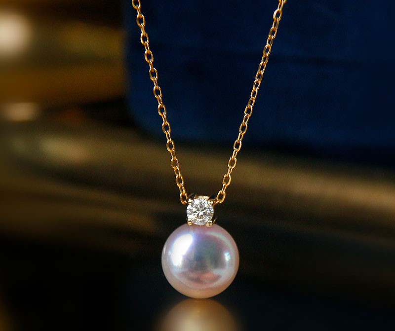 【La Corser】プリンセス 8-10mm アコヤ真珠ペンダントネックレス 18Kゴールド ダイヤモンドインレイ ダイアナ妃