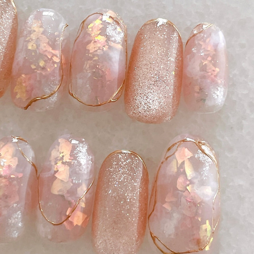 ピンクグラッセ ネイルチップ ブライダル ウエディング 結婚式 成人式