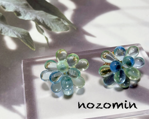 チェコドロップビーズの可愛いシャワー台イヤリング ハンドメイド