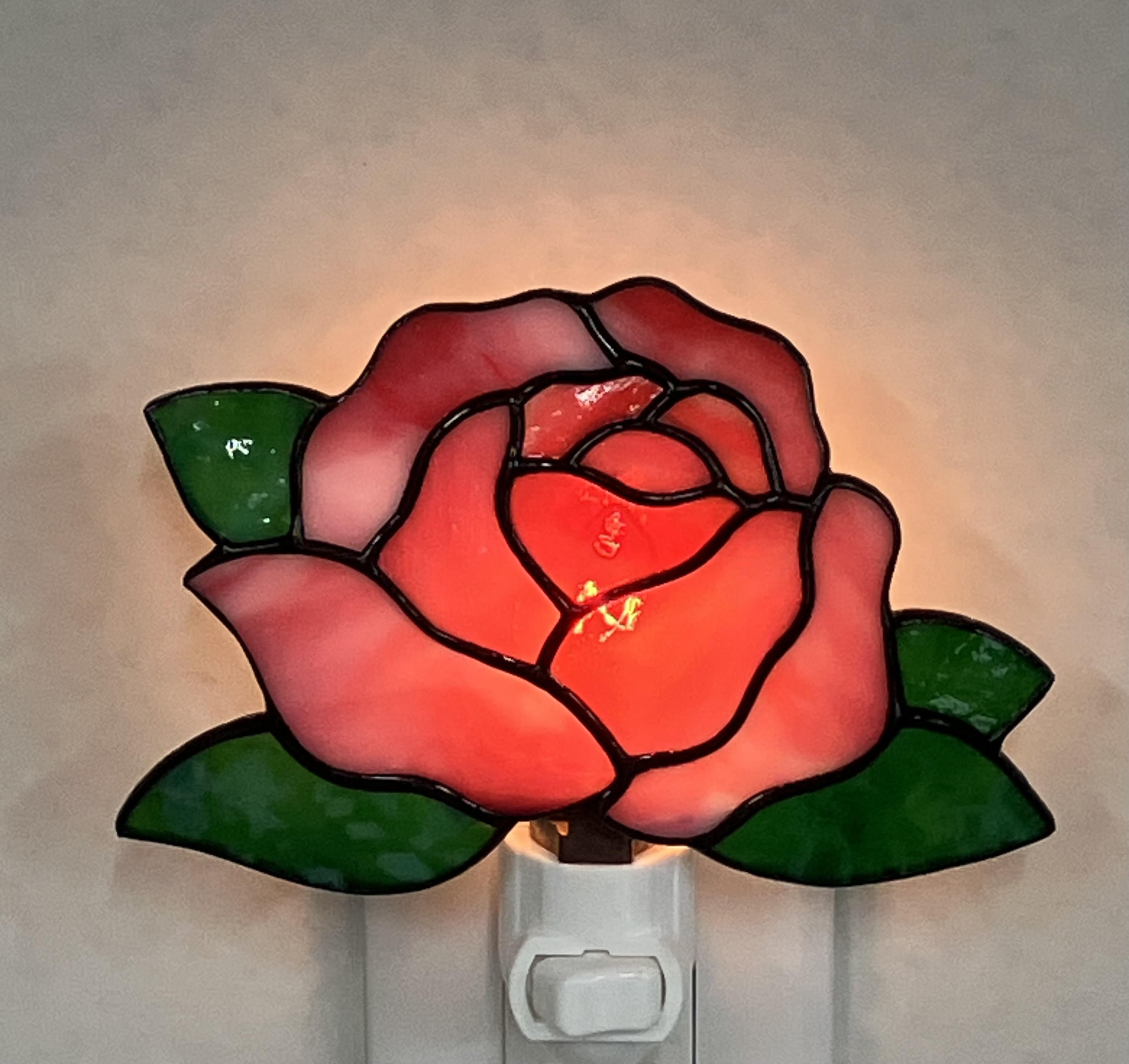 ステンドグラス☆ピンクの薔薇のお休みランプ