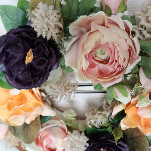 薔薇とラナンキュラスのリース（ピンク）送料込み アンティーク