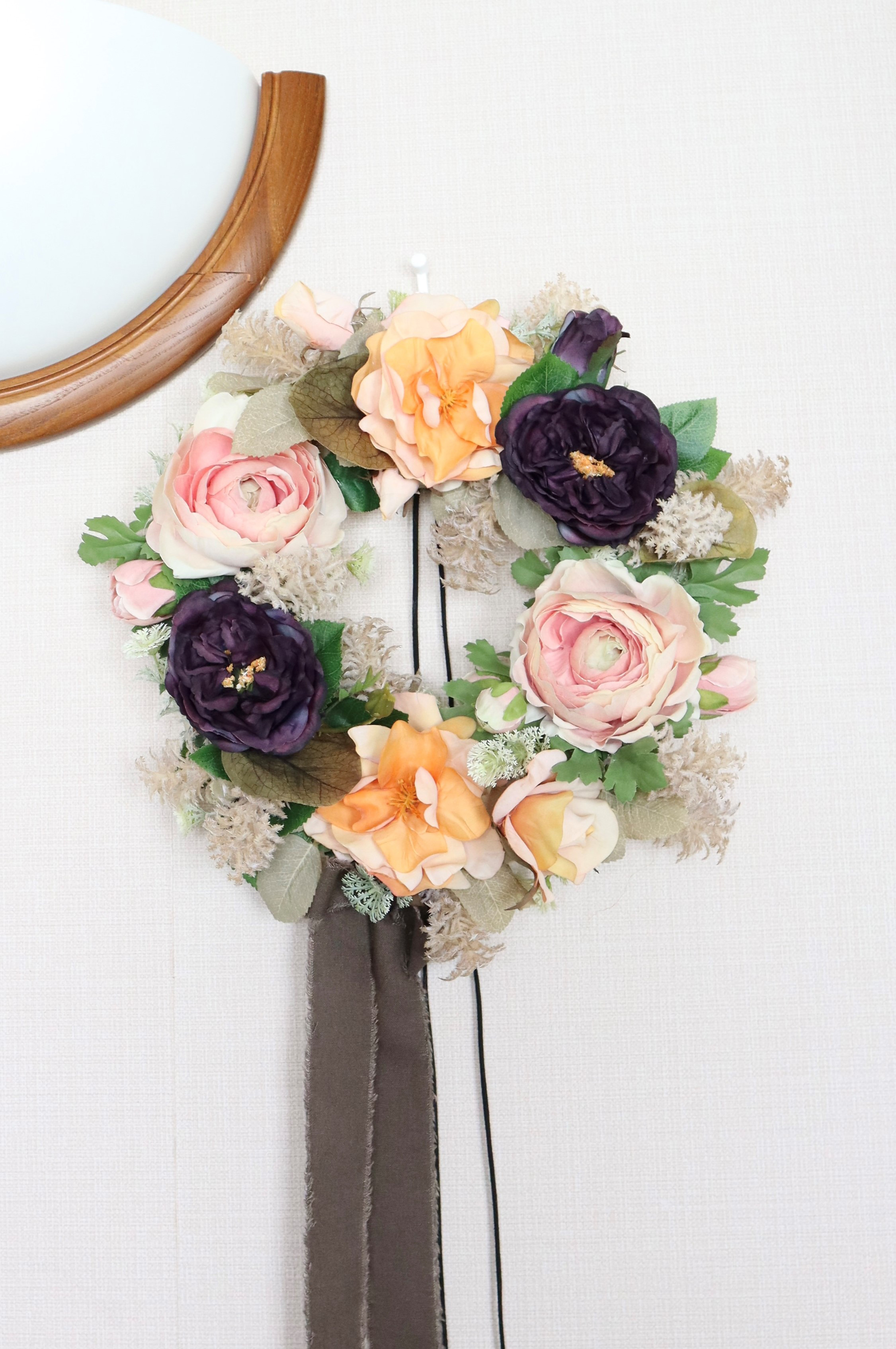 薔薇とラナンキュラスのリース（ピンク）送料込み　アンティークDryflower調（№393-153）