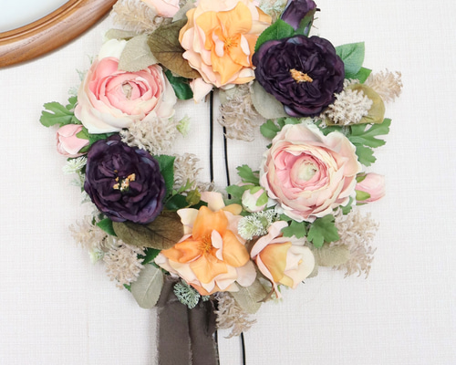 薔薇とラナンキュラスのリース（ピンク）送料込み アンティーク