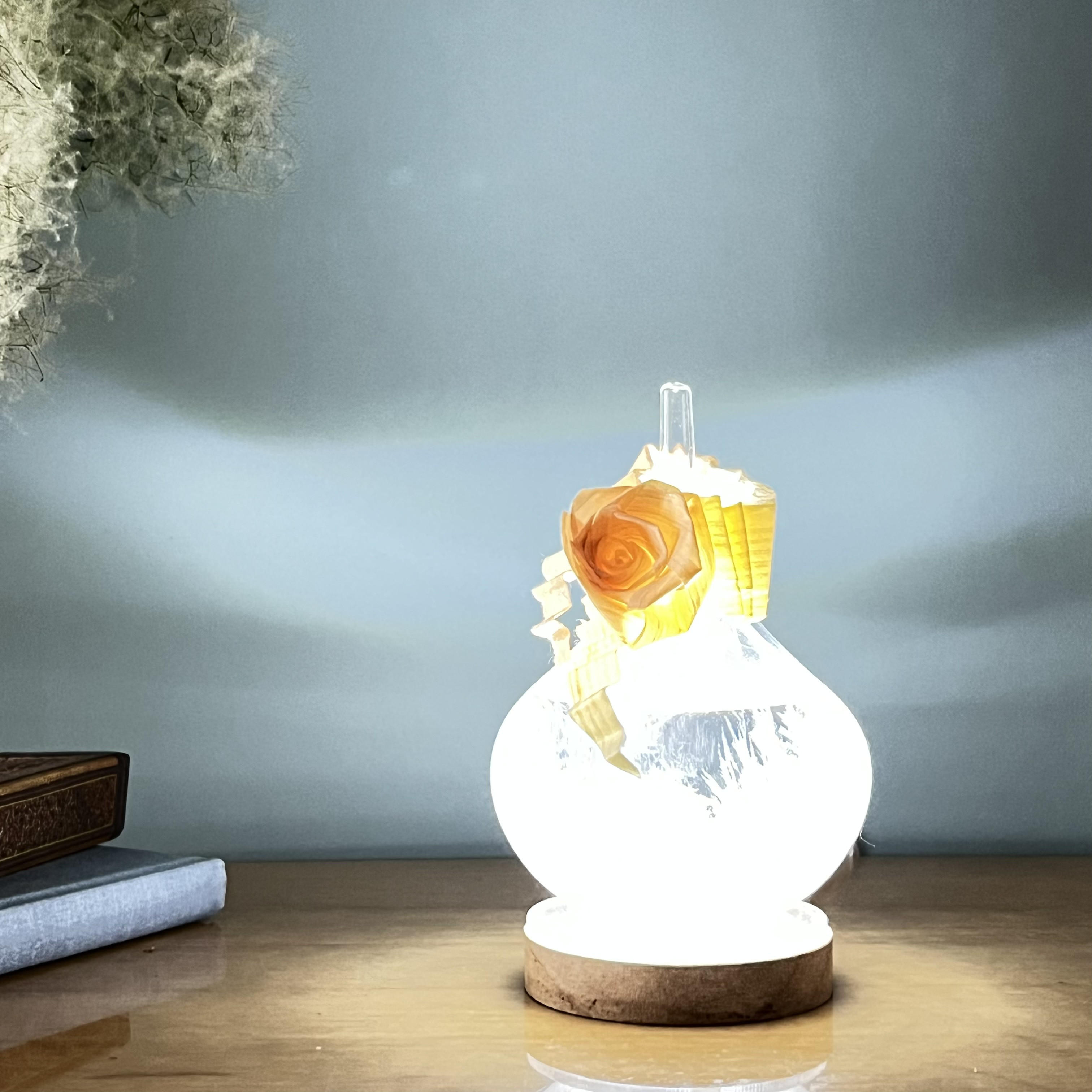 日本ヒノキと和紙が描くストームグラスの雫ライト◆彩雲:ローズ◆