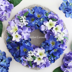 ☆薄紫 クレマチス＆紫陽花 スワッグ ホワイト ＜アーティフィシャル