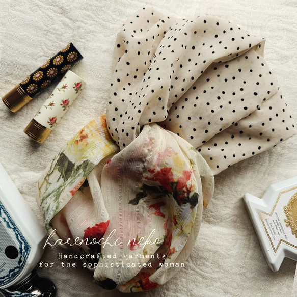 【10/23再販】「エアリードットと大胆水彩フラワーのヘアバンド。」 ヘアアクセサリー ヘアーバンド 秋 4枚目の画像