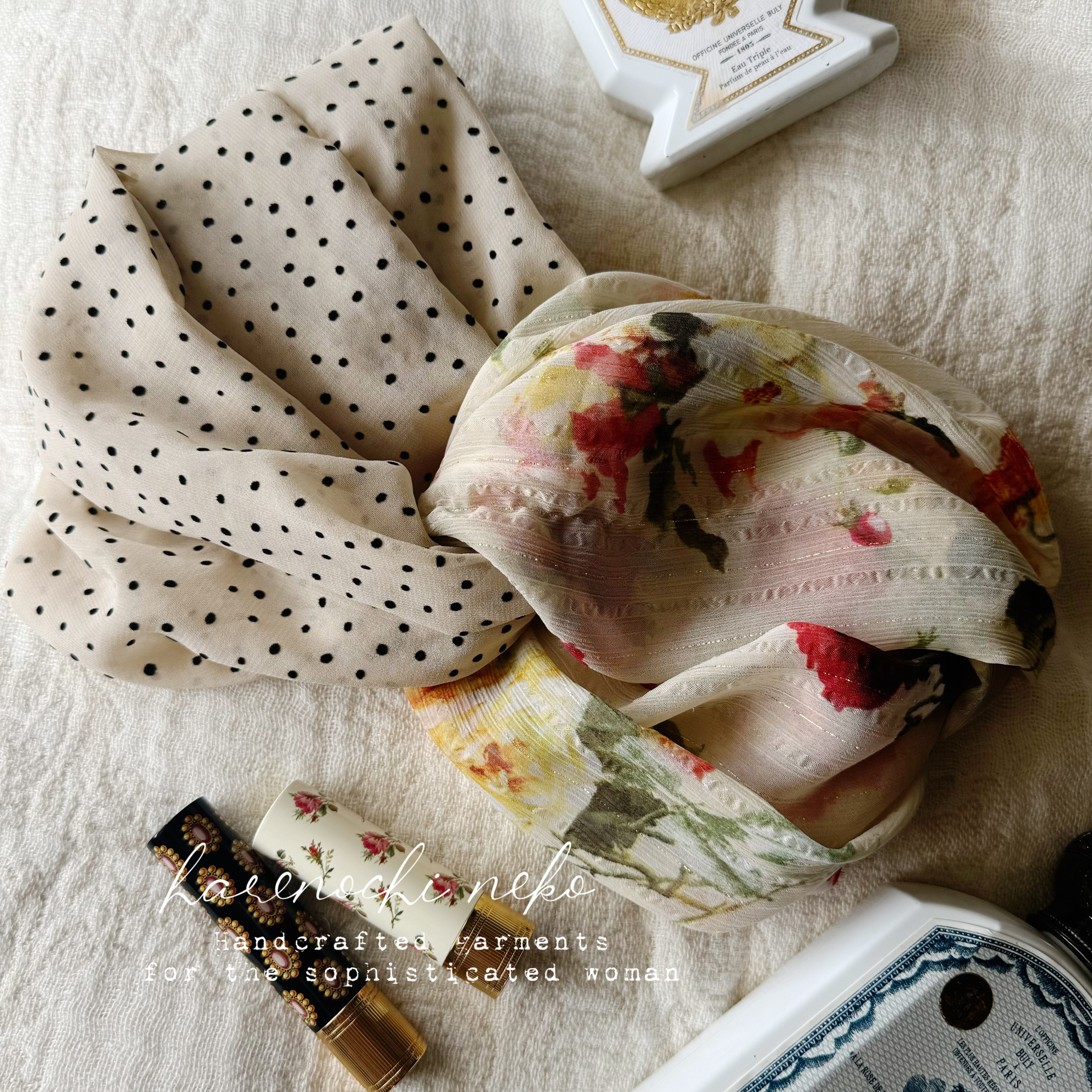 【2026再販】「エアリードットと大胆水彩フラワーのヘアバンド。」 ヘアアクセサリー ヘアーバンド 冬