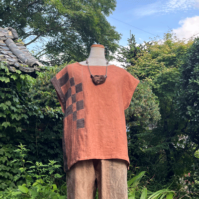 カラミ織 柿渋染めブラウス25036