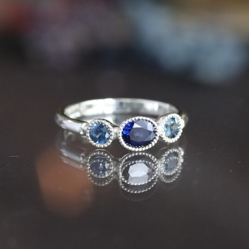 サファイアシルバーリング マルチカラーサファイア シルバー925リング・トパネールメレ