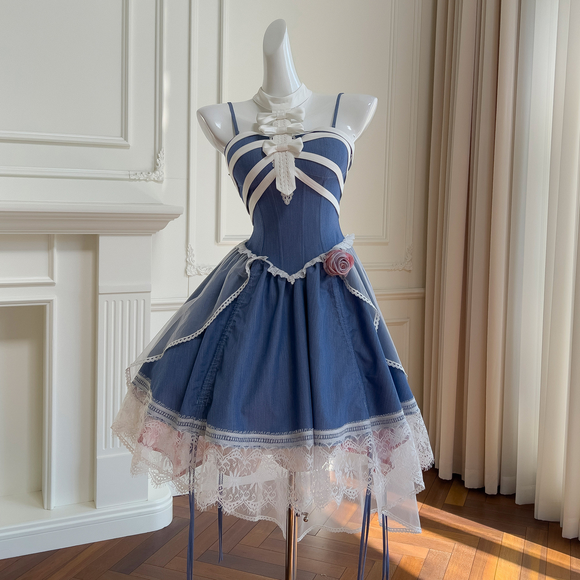 ドレス パーティー ウェディングドレス ワンピース ショート プリンセス デニム フリル 上品 韓国風 結婚式 お呼ばれ