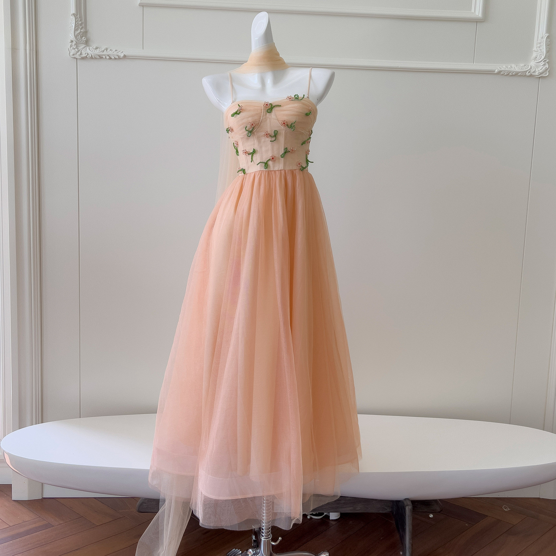 ドレス パーティー ウェディングドレス ワンピース ロング プリンセス オレンジ キラキラ上品 韓国風 結婚式 お呼ばれ