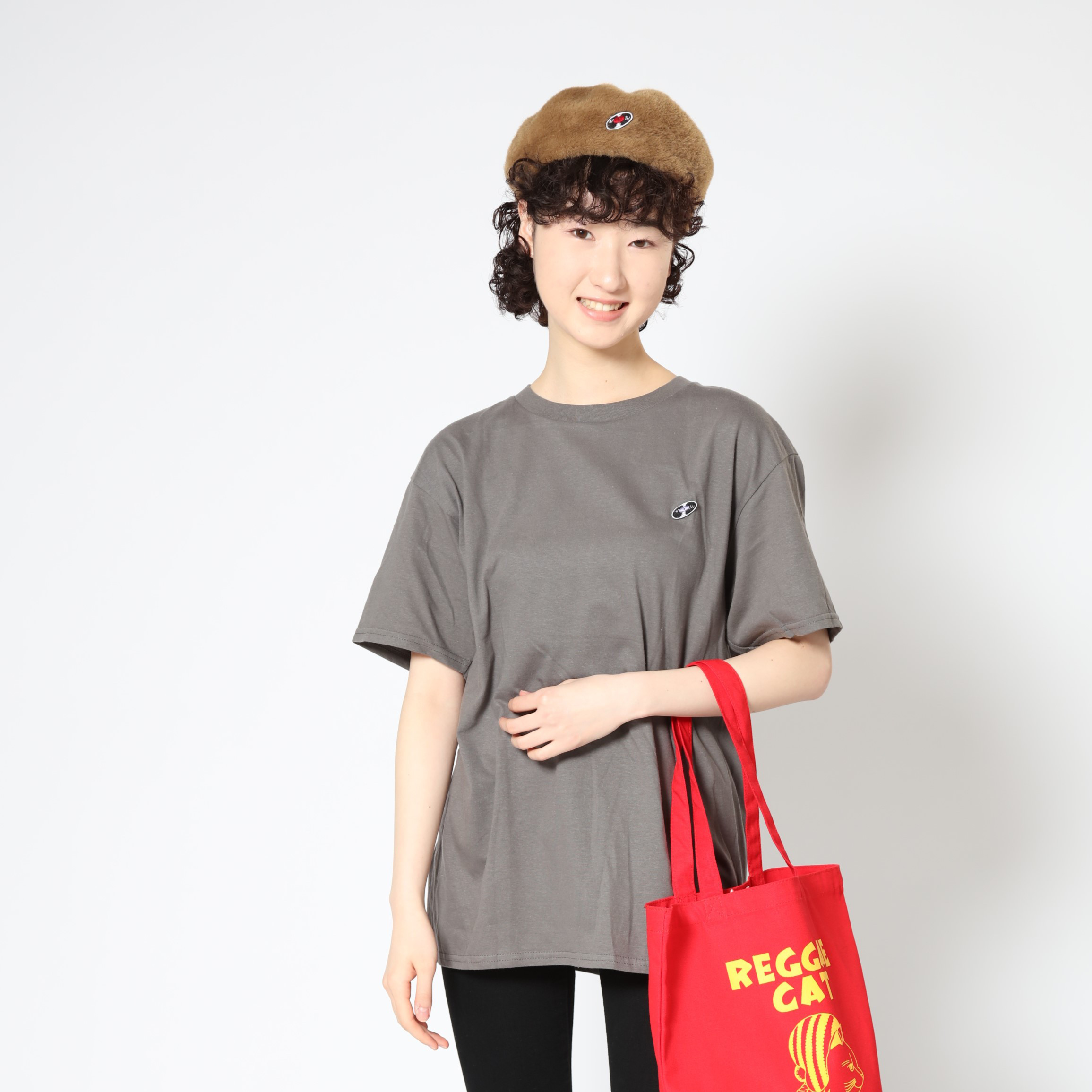 「レコードワッペン半袖Tシャツ（ELECTRIC FLOWER）」 チャコール XLサイズ WATERFALLオリジナル