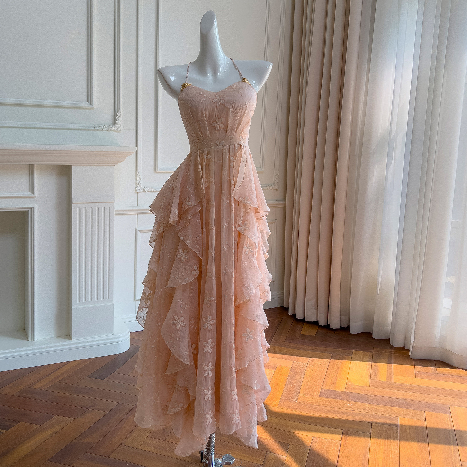 ドレス パーティー ウェディングドレス ワンピース ロング プリンセス ピンク 花 上品 韓国風 結婚式 お呼ばれ