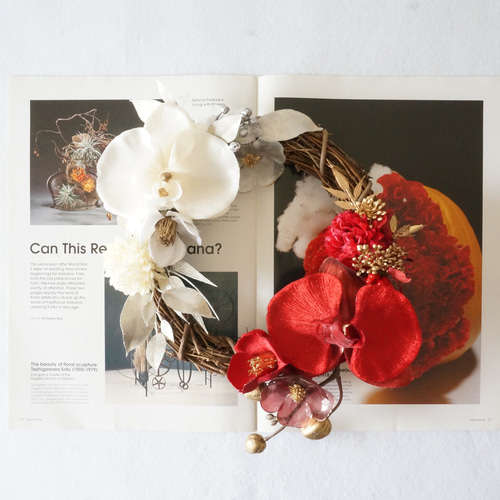 11月・早割お正月2026】和モダン・紅白ランの和風リース しめ縄